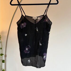 100% Silk Wilfred Black Camisole with Purple Floral Accents